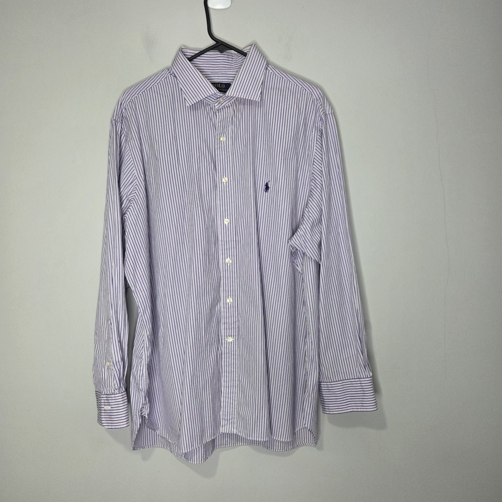 Polo Ralph Lauren Button Shirt Men's 18 34-35 Purple Stripe Pony Oxford Preppy - Picture 10 of 11